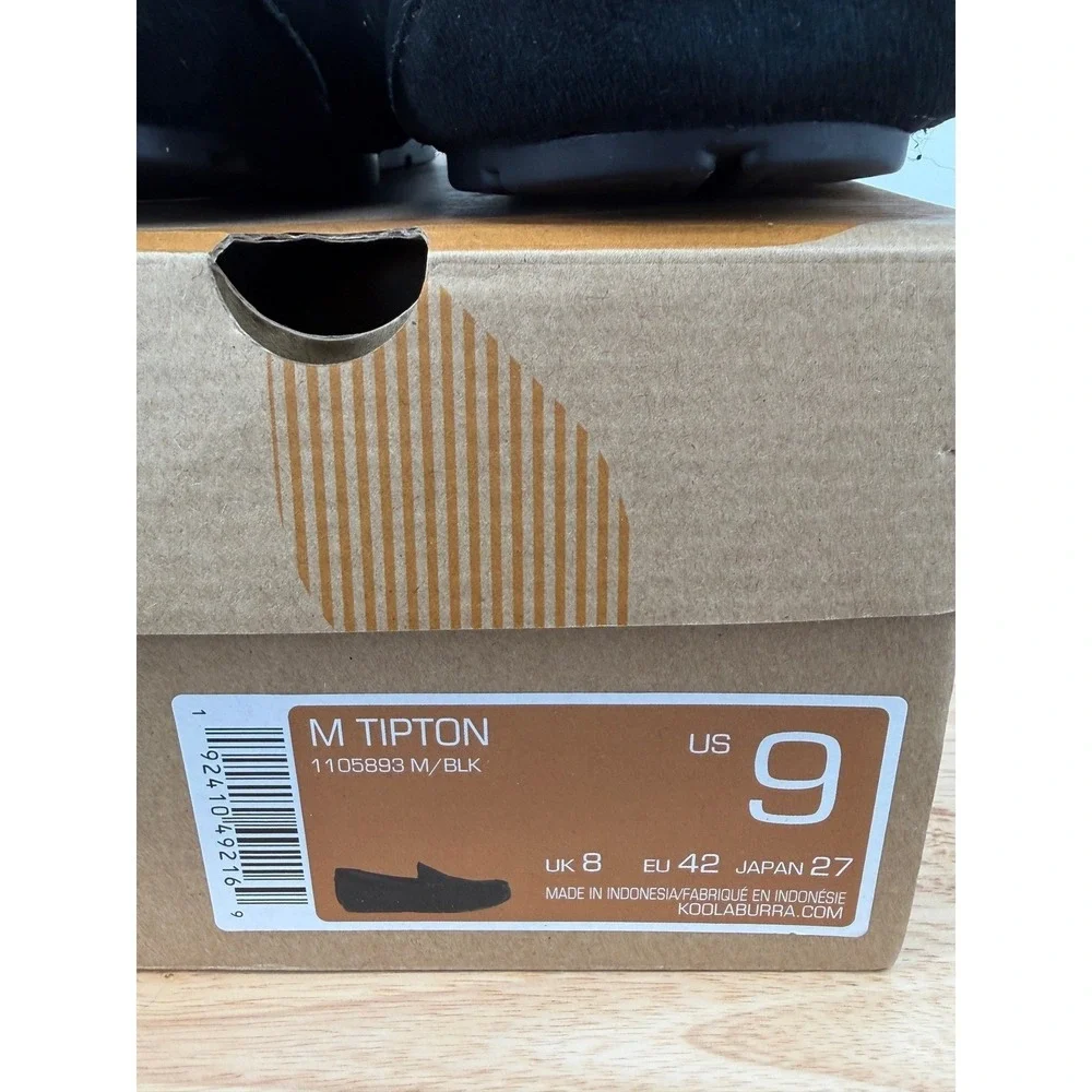 NEW Koolaburra UGG Tipton Mens Black Suede Moccasin Slippers Faux Fur Cozy US 9